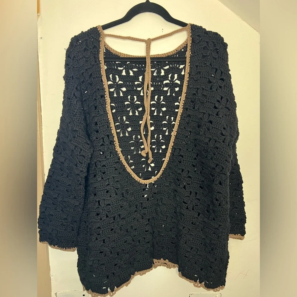 Free People Rue Crochet Tunic XS in Black NWT